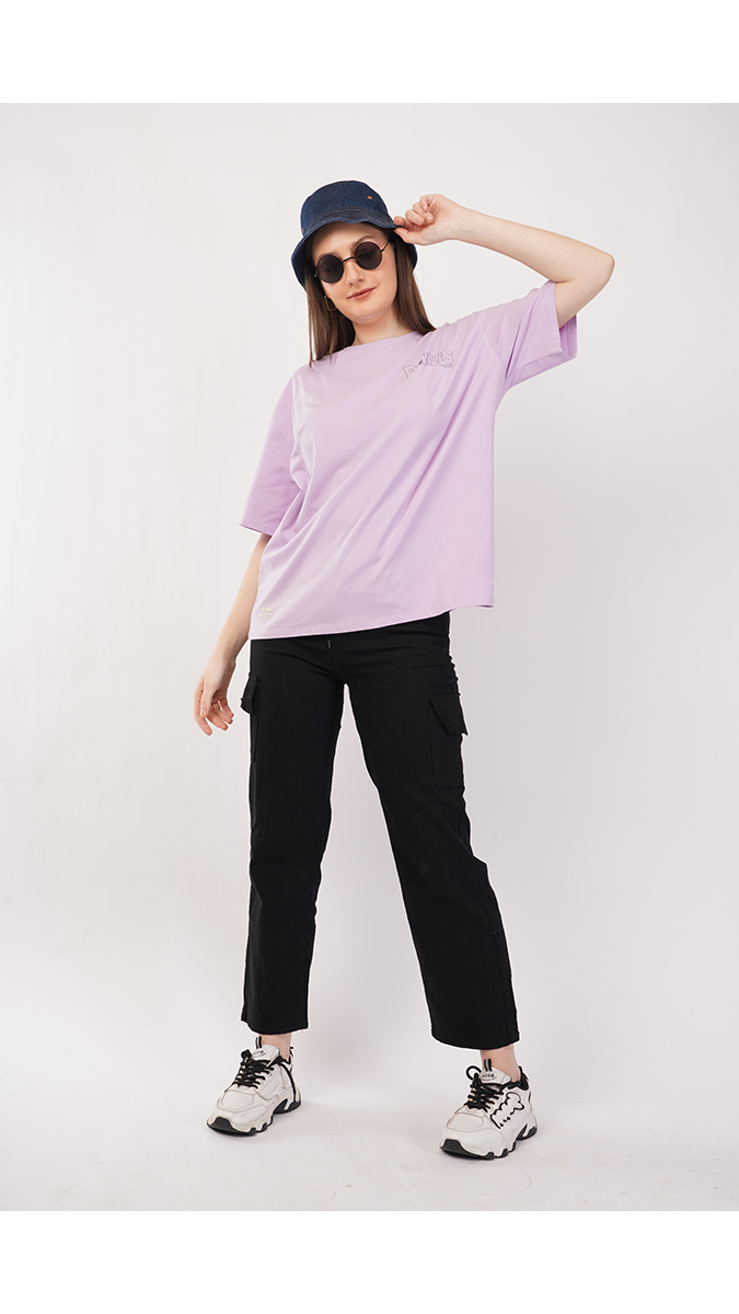 Women's Loose Fit Printed T-Shirt - Lilac | Lycra 180 GSM | Sizes S, M, L