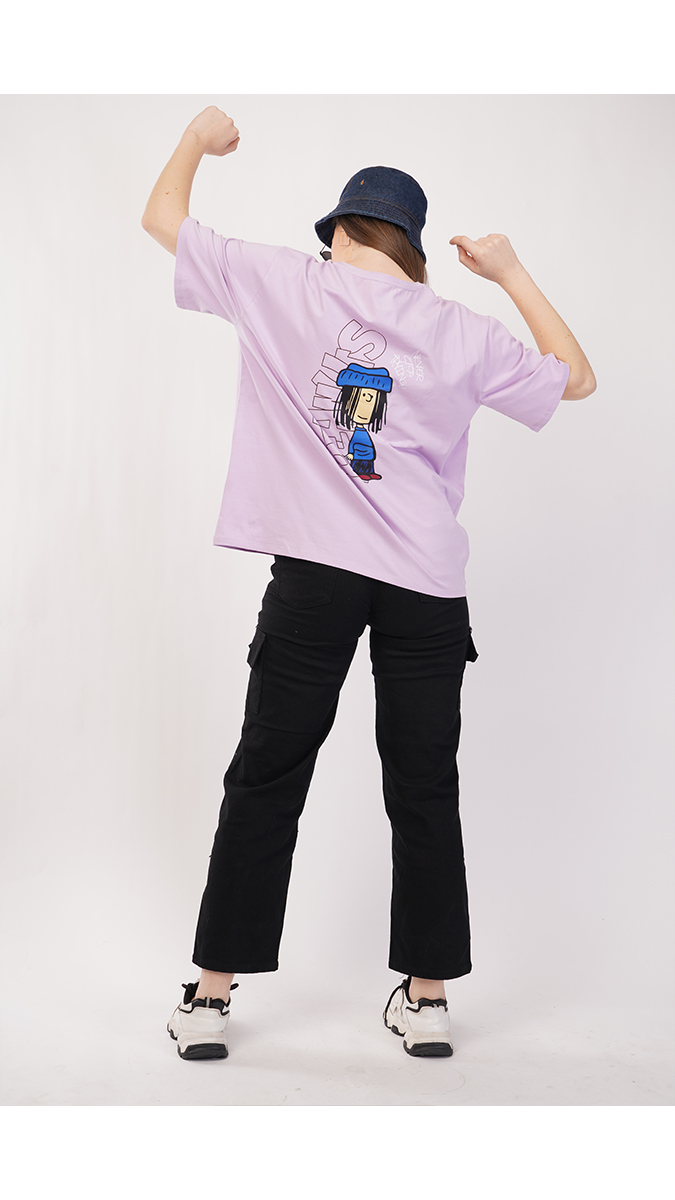Women's Loose Fit Printed T-Shirt - Lilac | Lycra 180 GSM | Sizes S, M, L