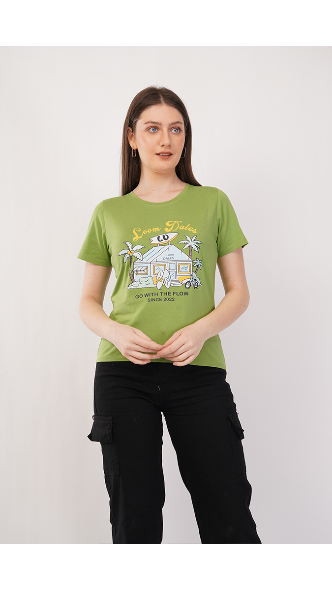 Stylish Sprout Green Women's Printed Round Neck T-Shirt – Lycra 180 GSM | S, M, L Stylish Sprout Green Women's Printed Round Neck T-Shirt – Lycra 180 GSM | S, M, L