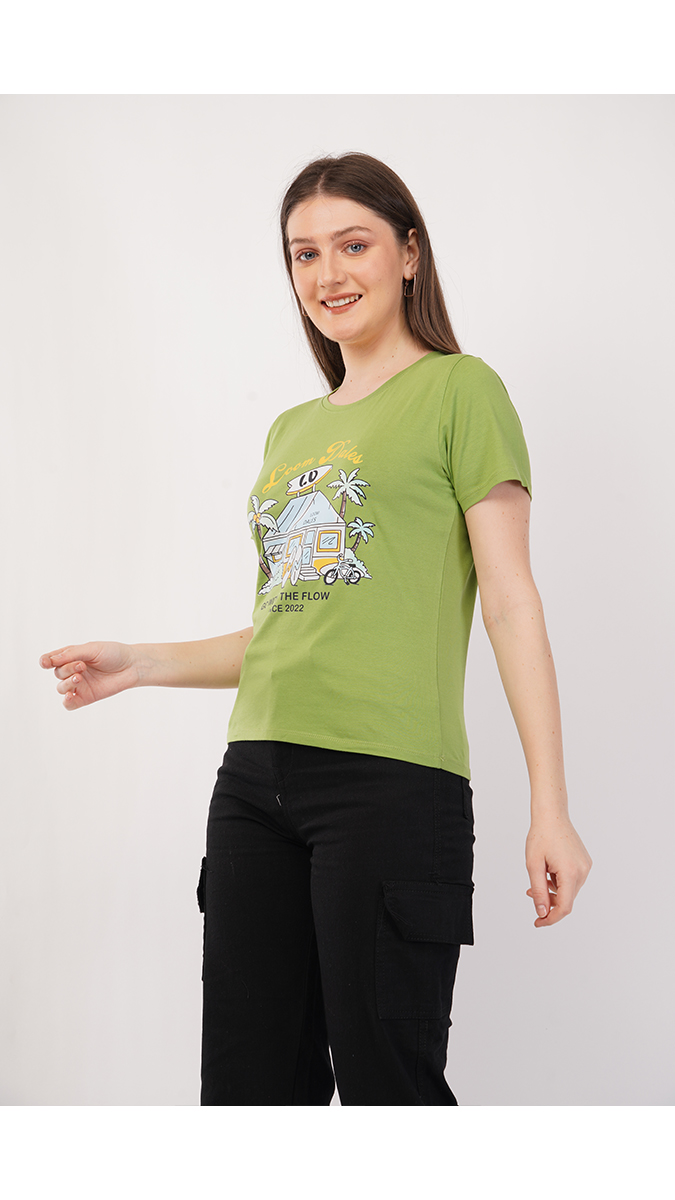 Stylish Sprout Green Women's Printed Round Neck T-Shirt – Lycra 180 GSM | S, M, L Stylish Sprout Green Women's Printed Round Neck T-Shirt – Lycra 180 GSM | S, M, L
