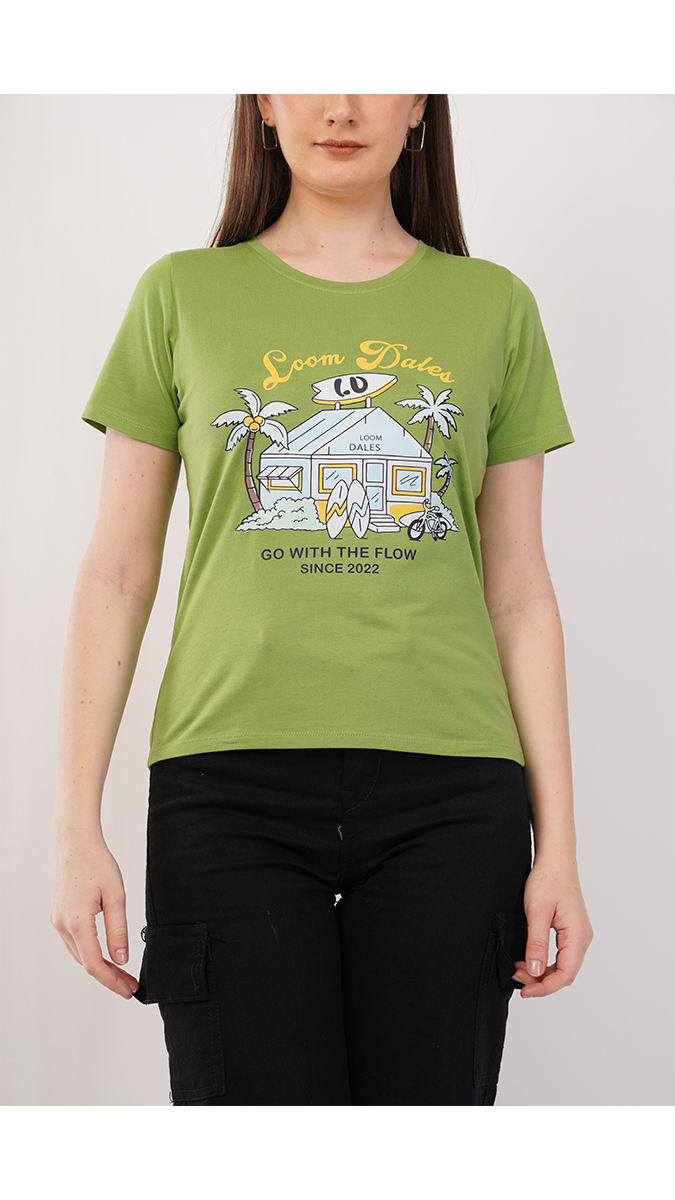 Stylish Sprout Green Women's Printed Round Neck T-Shirt – Lycra 180 GSM | S, M, L Stylish Sprout Green Women's Printed Round Neck T-Shirt – Lycra 180 GSM | S, M, L