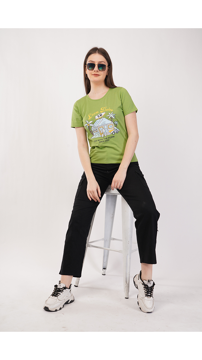 Stylish Sprout Green Women's Printed Round Neck T-Shirt – Lycra 180 GSM | S, M, L Stylish Sprout Green Women's Printed Round Neck T-Shirt – Lycra 180 GSM | S, M, L