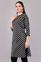 Women's Printed Cotton Kurti, 3/4 Sleeve, Black and White Floral Pattern, Casual Wear
