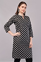Women's Printed Cotton Kurti, 3/4 Sleeve, Black and White Floral Pattern, Casual Wear