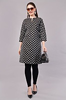 Women's Printed Cotton Kurti, 3/4 Sleeve, Black and White Floral Pattern, Casual Wear