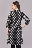 Women's Printed Cotton Kurti, 3/4 Sleeve, Black and White Floral Pattern, Casual Wear