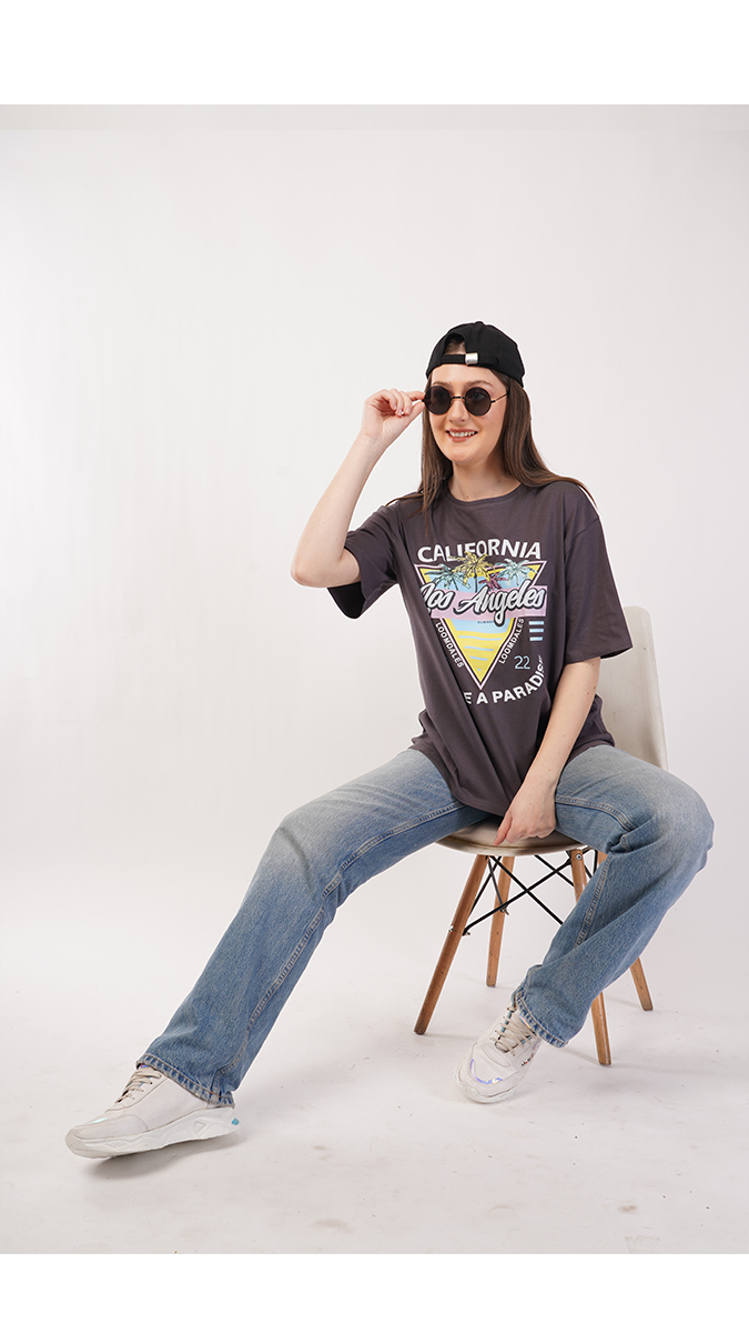 Stylish Charcoal Grey Women's Loose Fit T-Shirt – Single Jersey 180 GSM | S, M, L