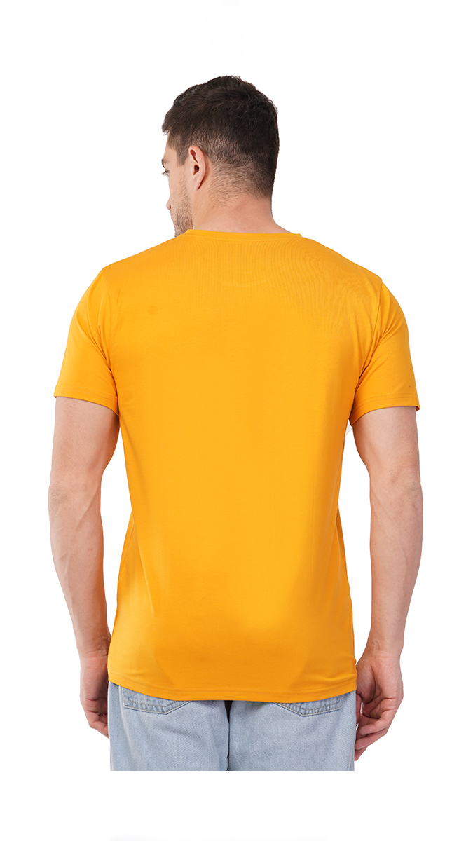 Men's Mustard Yellow Round Neck Slim Fit Printed T-Shirt – Lycra 180 GSM | S, M, L Men's Mustard Yellow Round Neck Slim Fit Printed T-Shirt – Lycra 180 GSM | S, M, L