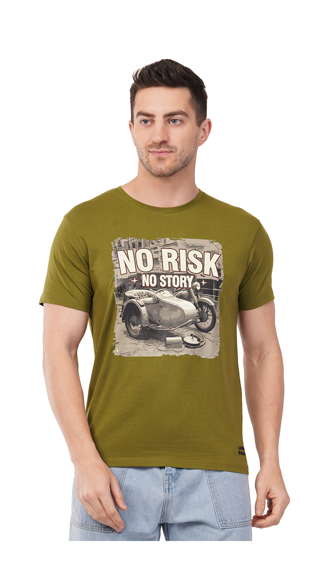 Men's Olive Green Round Neck Slim Fit Printed T-Shirt – Lycra 180 GSM | S, M, L Men's Olive Green Round Neck Slim Fit Printed T-Shirt – Lycra 180 GSM | S, M, L