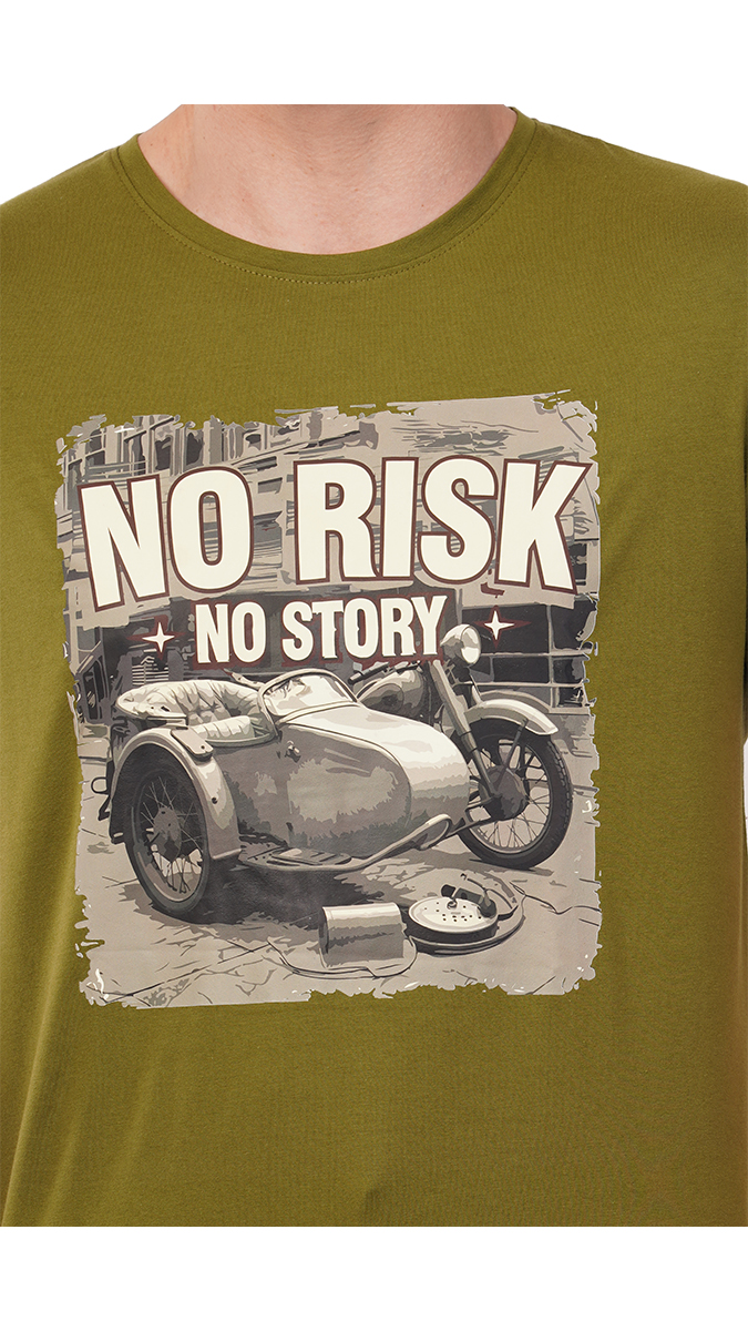 Men's Olive Green Round Neck Slim Fit Printed T-Shirt – Lycra 180 GSM | S, M, L Men's Olive Green Round Neck Slim Fit Printed T-Shirt – Lycra 180 GSM | S, M, L