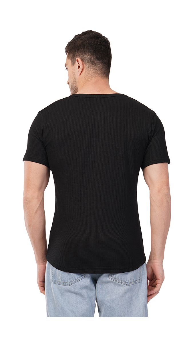 Men's Black Round Neck Waffle T-Shirt – 180 GSM | S, M, L | Soft & Stylish Men's Black Round Neck Waffle T-Shirt – 180 GSM | S, M, L | Soft & Stylish