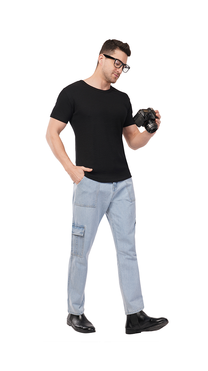 Men's Black Round Neck Waffle T-Shirt – 180 GSM | S, M, L | Soft & Stylish Men's Black Round Neck Waffle T-Shirt – 180 GSM | S, M, L | Soft & Stylish