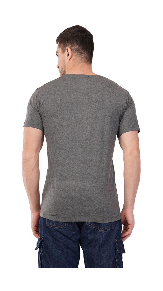 Men's Charcoal Grey Round Neck Slim Fit Printed T-Shirt – Lycra 180 GSM | S, M, L Men's Charcoal Grey Round Neck Slim Fit Printed T-Shirt – Lycra 180 GSM | S, M, L