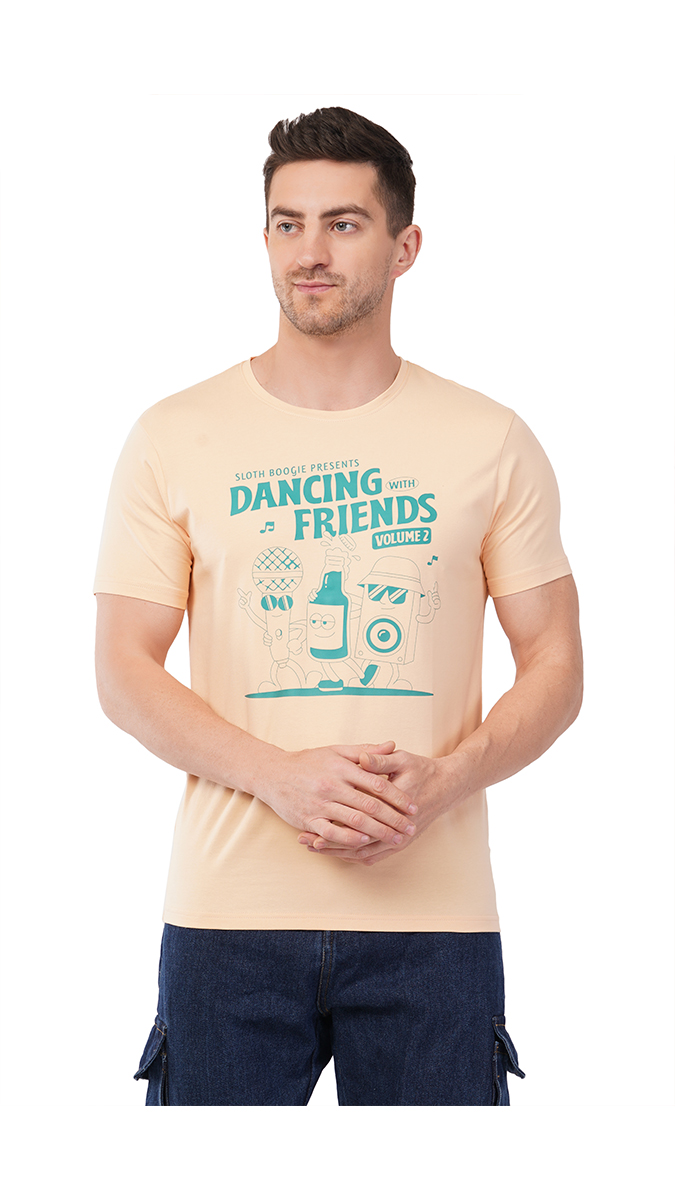 Men's Ivory Round Neck Slim Fit Printed T-Shirt – Lycra 180 GSM | S, M, L Men's Ivory Round Neck Slim Fit Printed T-Shirt – Lycra 180 GSM | S, M, L