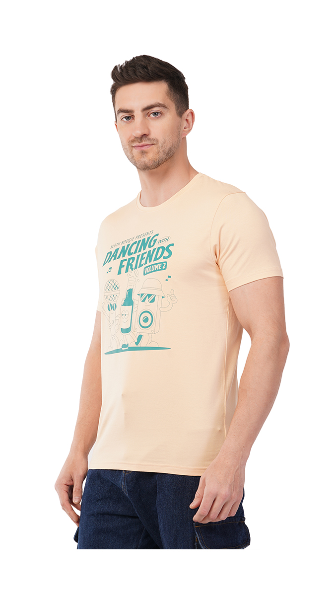 Men's Ivory Round Neck Slim Fit Printed T-Shirt – Lycra 180 GSM | S, M, L Men's Ivory Round Neck Slim Fit Printed T-Shirt – Lycra 180 GSM | S, M, L