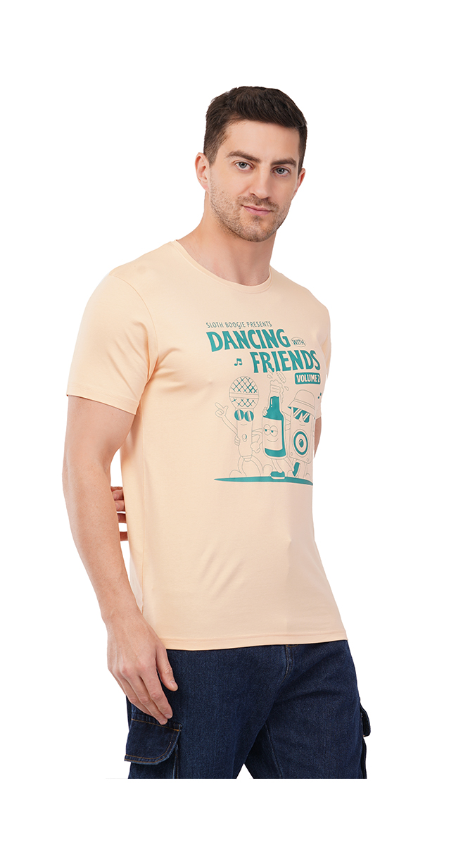 Men's Ivory Round Neck Slim Fit Printed T-Shirt – Lycra 180 GSM | S, M, L Men's Ivory Round Neck Slim Fit Printed T-Shirt – Lycra 180 GSM | S, M, L