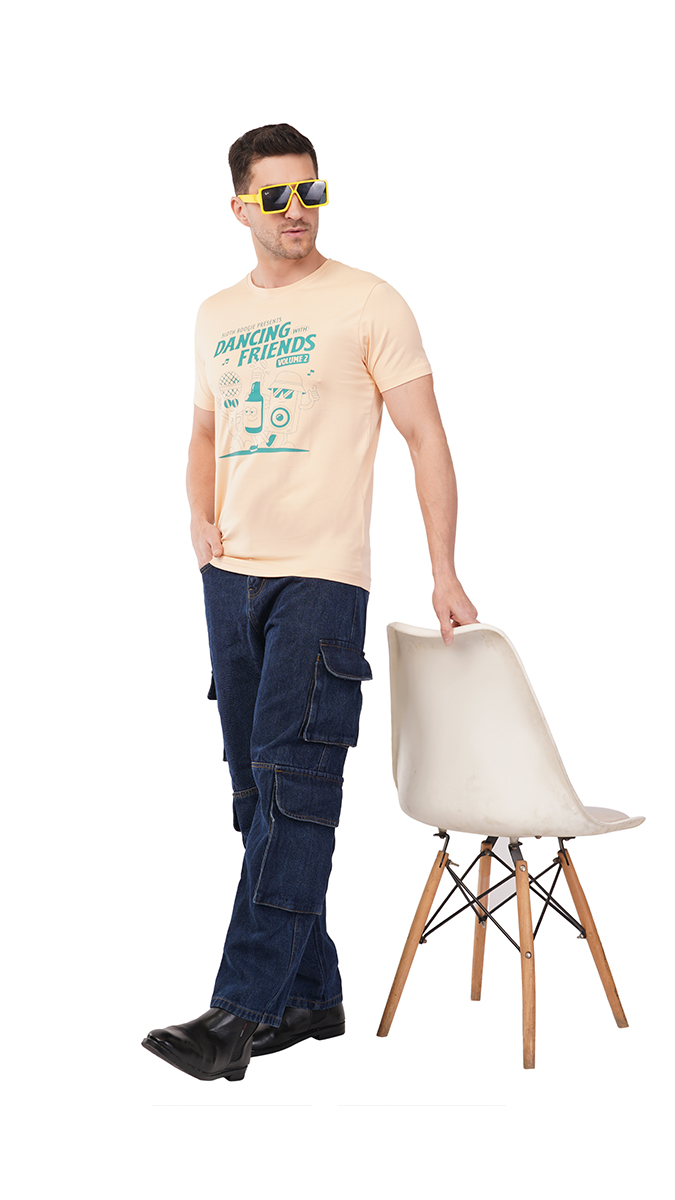 Men's Ivory Round Neck Slim Fit Printed T-Shirt – Lycra 180 GSM | S, M, L Men's Ivory Round Neck Slim Fit Printed T-Shirt – Lycra 180 GSM | S, M, L