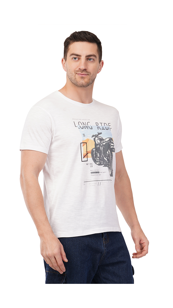 Men's White Round Neck Slim Fit Printed T-Shirt – Slub/Vintage 180 GSM | S, M, L Men's White Round Neck Slim Fit Printed T-Shirt – Slub/Vintage 180 GSM | S, M, L