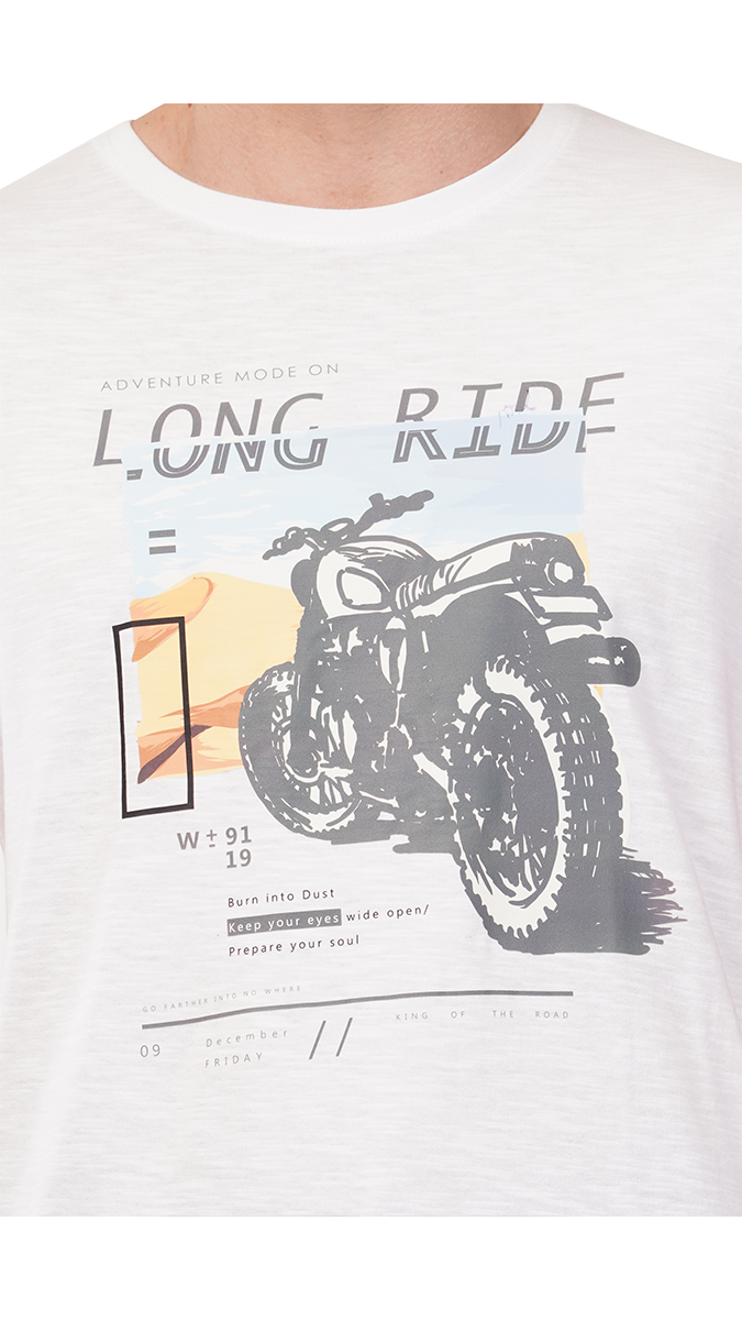 Men's White Round Neck Slim Fit Printed T-Shirt – Slub/Vintage 180 GSM | S, M, L Men's White Round Neck Slim Fit Printed T-Shirt – Slub/Vintage 180 GSM | S, M, L