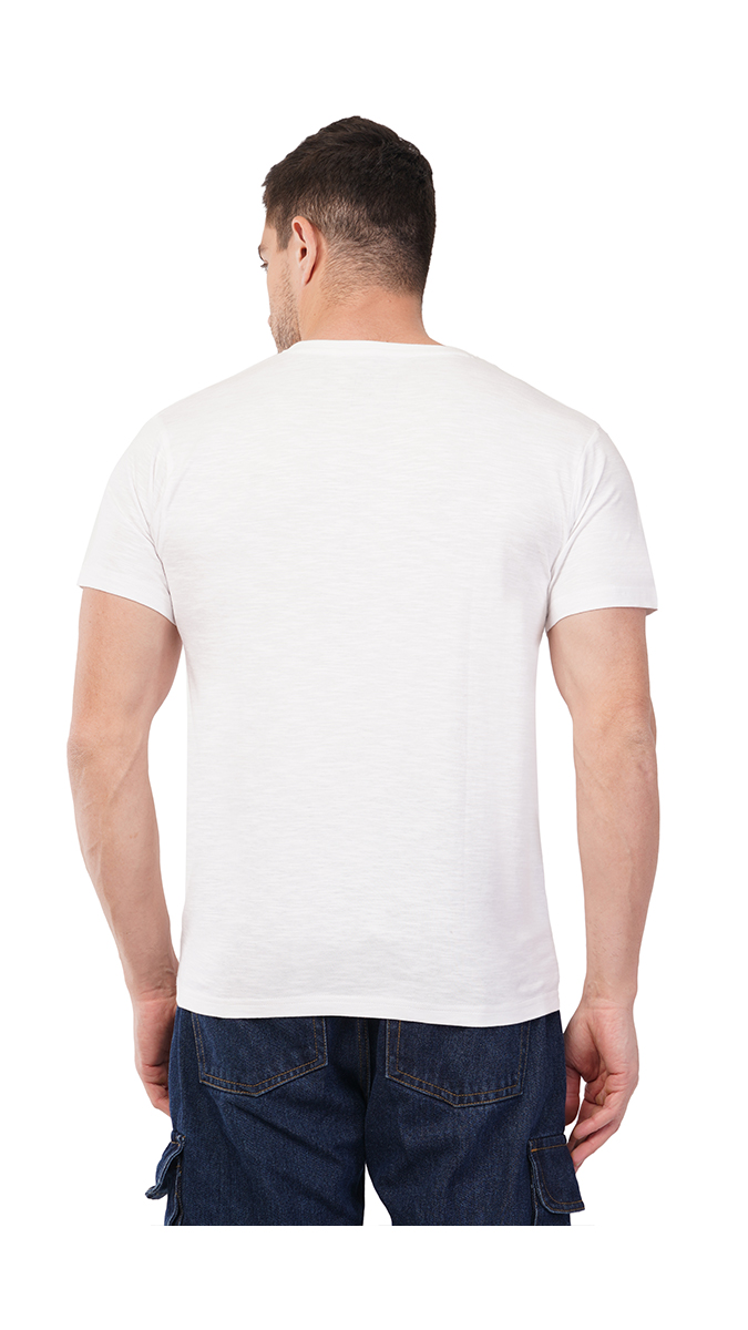 Men's White Round Neck Slim Fit Printed T-Shirt – Slub/Vintage 180 GSM | S, M, L Men's White Round Neck Slim Fit Printed T-Shirt – Slub/Vintage 180 GSM | S, M, L