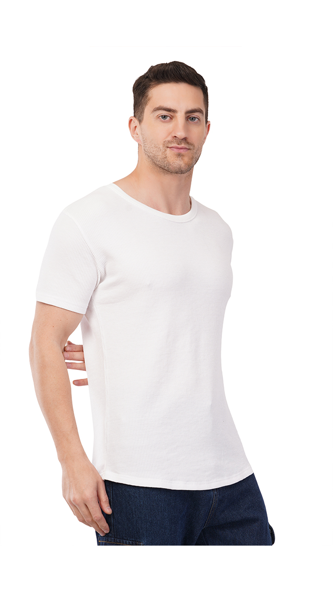 Men's White Round Neck Waffle T-Shirt – 180 GSM | Soft & Stylish | S, M, L Men's White Round Neck Waffle T-Shirt – 180 GSM | Soft & Stylish | S, M, L