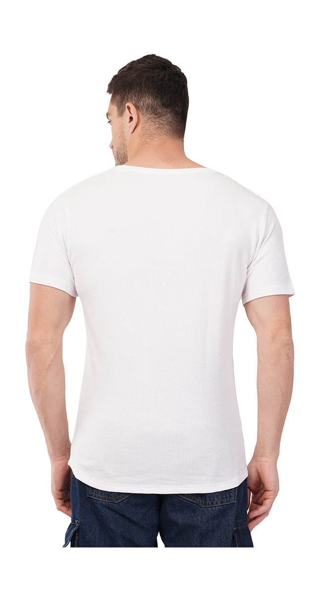 Men's White Round Neck Waffle T-Shirt – 180 GSM | Soft & Stylish | S, M, L Men's White Round Neck Waffle T-Shirt – 180 GSM | Soft & Stylish | S, M, L