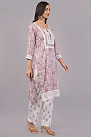 Traditional Embroidered and printed Salwar Suit Set, Mauve Pink with White Lace, Cotton Traditional Embroidered and printed Salwar Suit Set, Mauve Pink with White Lace, Cotton