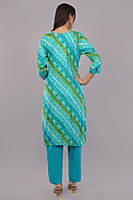 Traditional Bandhani Print Salwar Suit, Turquoise and Green, Embellished Neck, 3-Piece Set with Dupatta
