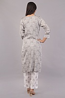 Traditional Embroidered Cotton Salwar Suit Set with Lace Detail, Grey and White, 3-Piece