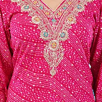 Beautiful Bandhani Suit, Pink Embellished Kurta Set with Dupatta