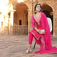 Beautiful Bandhani Suit, Pink Embellished Kurta Set with Dupatta