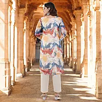 Tie Dye Organza Salwar Suit, Multicolor, Long Sleeve Kurta with Pants and Dupatta Set