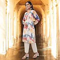 Tie Dye Organza Salwar Suit, Multicolor, Long Sleeve Kurta with Pants and Dupatta Set