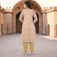 Organza Salwar Suit Set, Beige and Orange Checkered Pattern