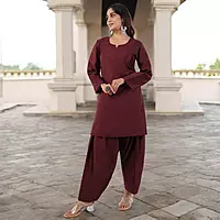 Maroon Patiala Style Farshi Suit Set with Kurta and Salwar