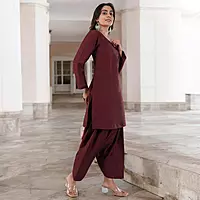 Maroon Patiala Style Farshi Suit Set with Kurta and Salwar