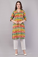 Printed Cotton Kurta for Women, Multi-Coloured