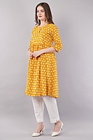 Anarkali Printed Yellow Cotton Kurta / kurti for Women, Knee Length