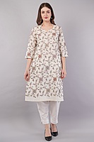 Cotton Embroidered Kurta for Women, Floral Design Cotton Embroidered Kurta for Women, Floral Design