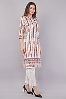 Printed Cotton Chikankari Kurta for Women, Floral Design, 3/4 Sleeves Printed Cotton Chikankari Kurta for Women, Floral Design, 3/4 Sleeves