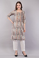 Women's Printed and Embroidered Chinkari Kurta, 3/4 Sleeves, Knee Length