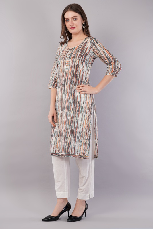 Women's Printed and Embroidered Chinkari Kurta, 3/4 Sleeves, Knee Length