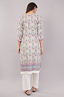 Floral Print Cotton Salwar Suit Set with Embroidered Details, 3/4 Sleeves, White Dupatta Floral Print Cotton Salwar Suit Set with Embroidered Details, 3/4 Sleeves, White Dupatta