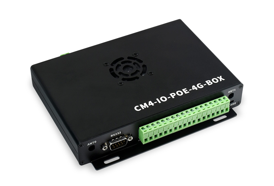 Industrial IoT Mini-Computer Based on Raspberry Pi Compute Module 4 (NOT Included), PoE, Metal Case, Cooling Fan, With SIM7600G-H-M.2 4G Module Industrial IoT Mini-Computer Based on Raspberry Pi Compute Module 4 (NOT Included), PoE, Metal Case, Cooling Fan, With SIM7600G-H-M.2 4G Module