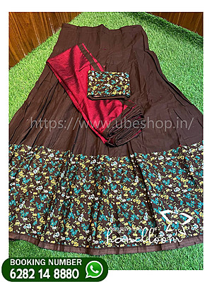 COFFE COLOUR FLOWER PRINT DHAVANI SET