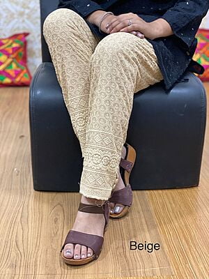 Chikan Embroidered Pant-Beige