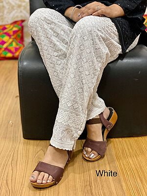Chikan Embroidered Pant-White