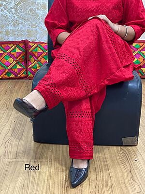 Chikan Patiala Salwar-Red Chikan Patiala Salwar-Red