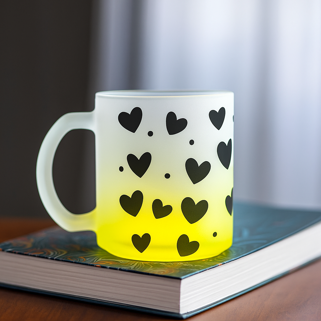 Printed SUBLIMATION Frosted Yellow Glass Mug|Design Best Gift for Tea Lover|330 ml Glass Mug Printed SUBLIMATION Frosted Yellow Glass Mug|Design Best Gift for Tea Lover|330 ml Glass Mug