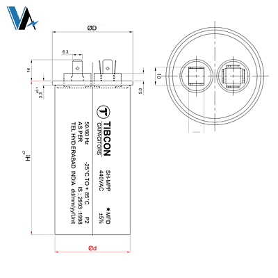 Tibcon 60 MFD Capacitor for Air Conditioner (PIN Type) Tibcon 60 MFD Capacitor for Air Conditioner (PIN Type)